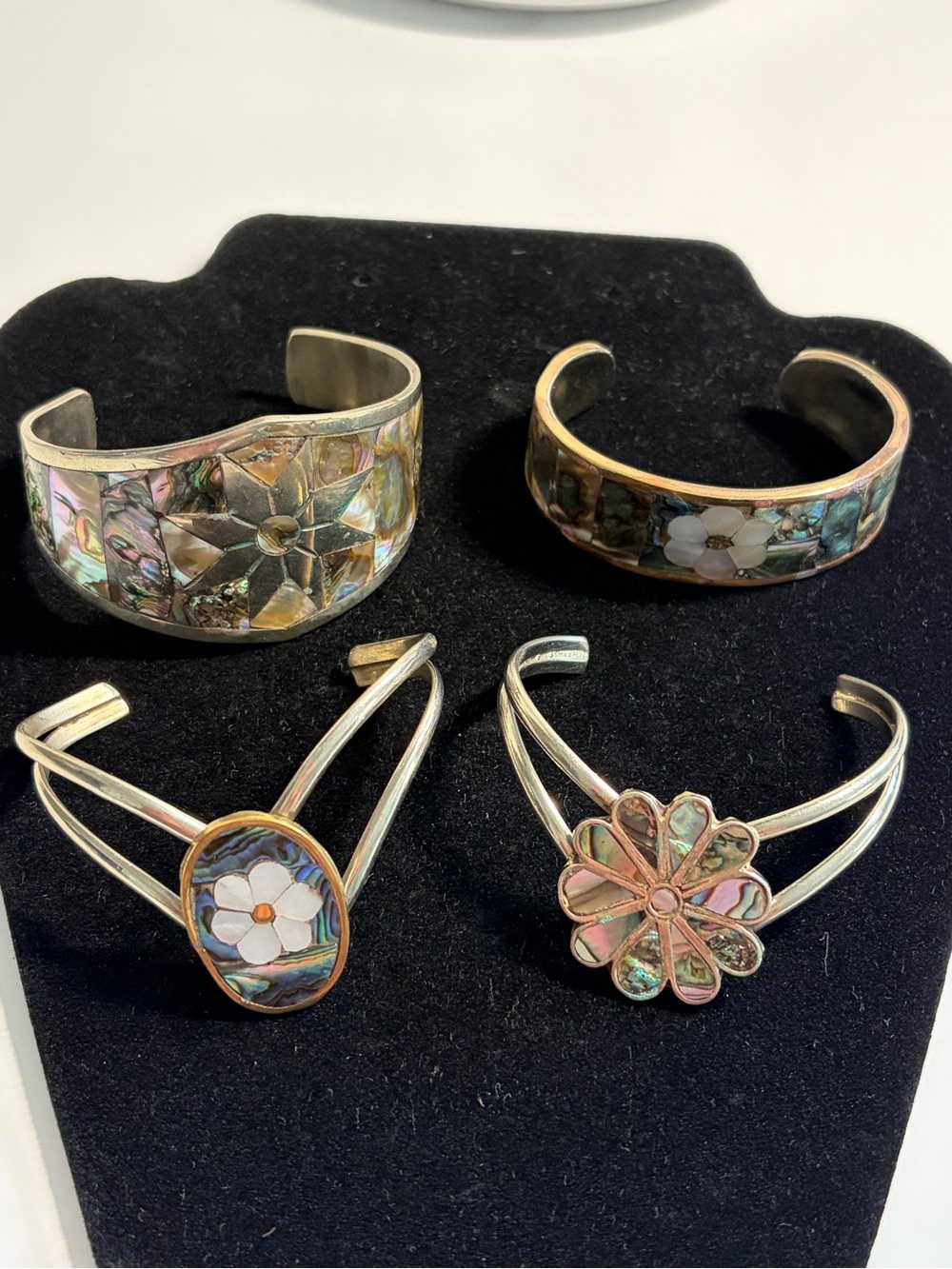 Handmade Abalone Floral Cuff Bracelet Mexican Alpaca (4)